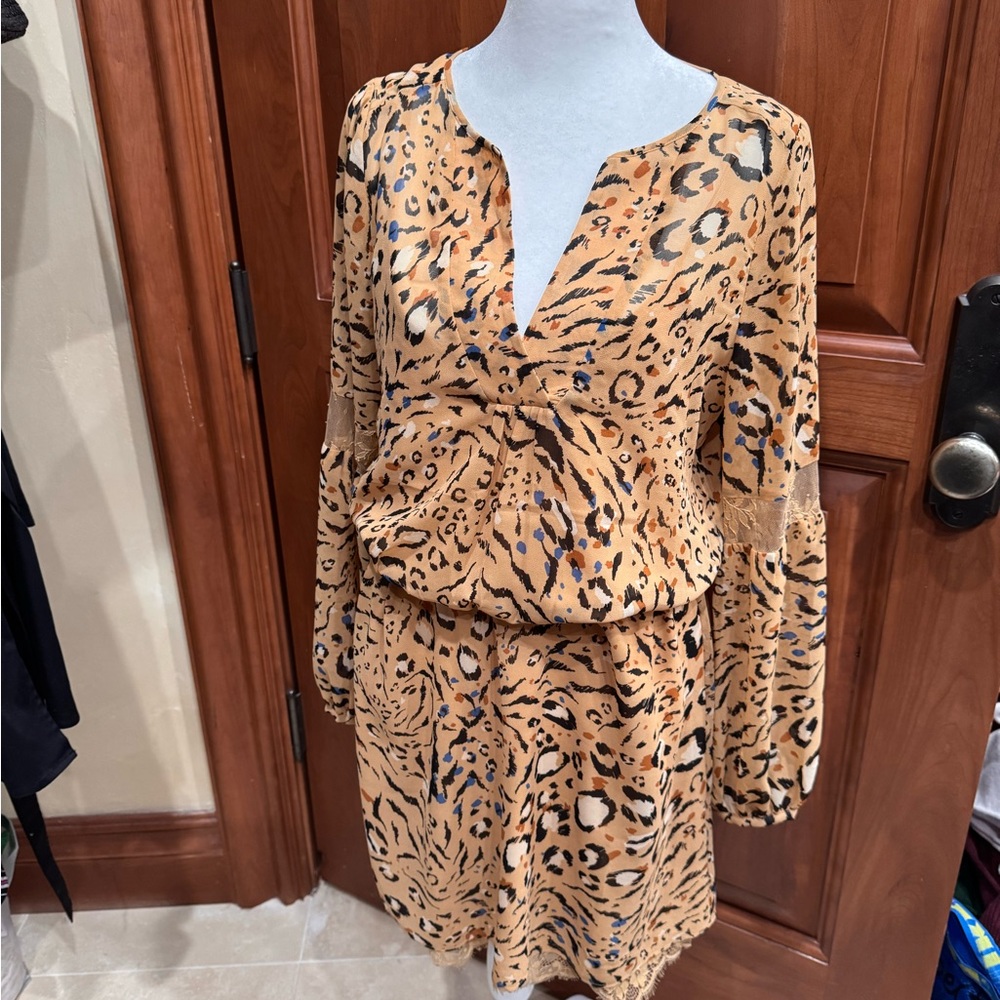 White House Black Market Animal Print Long Sleeve Dress